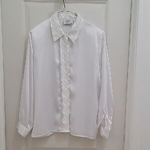 Valerie Stevens Ivory Blouse with Lace Trim